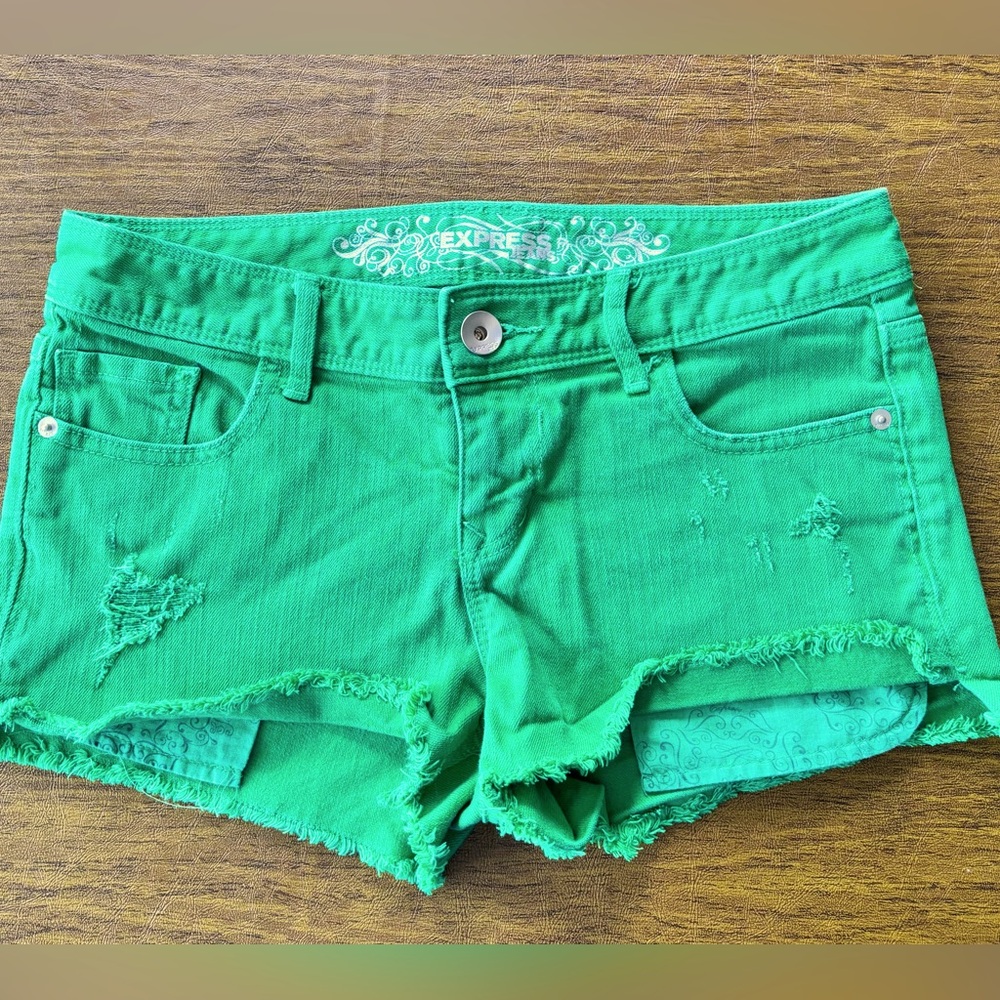 Express Green Denim Shorts